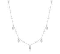 ANIA HAIE Damen Halskette RIPPLE JOY Leaf Station aus 925 Sterling Silber, 5 Zirkonia und zart schwingende Blattanhänger, Länge: 40,5 cm + 7,5 cm Verlängerung, inkl. Geschenkverpackung