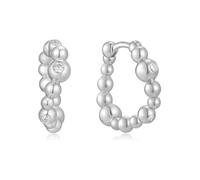 ANIA HAIE Damen Ohrring MELODIC POET Bezel Beaded Curved Huggie Hoop aus 925 Sterling Silber, besetzt mit 6 Zirkonia und Goldperlen, Länge 16mm, inkl. Geschenkverpackung