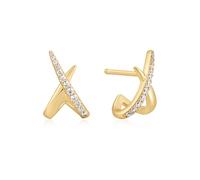 ANIA HAIE Damen Ohrstecker HEART HUNTER aus 925 Sterling Silber 14k vergoldet, besetzt mit 22 Zirkonia, Größe 15 mm, inkl. Geschenkverpackung