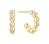 ANIA HAIE Damen Ohrstecker Melodic Poet Bezel Beaded Huggie Hoop, Sterling Silber, besetzt mit 16 Zirkonia und Silberperlen, Durchmesser 6,5mm, inkl. Geschenkverpackung