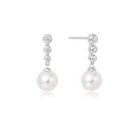 ANIA HAIE Damen Ohrstecker MISS DAINTY Tennis Beaded Stone Shell Pearl Drop Stud aus 925 Sterling Silber, verziert mit 2 Muschelperlen und 6 Zirkonia, Größe: 20 x 7mm, inkl. Geschenkverpackung