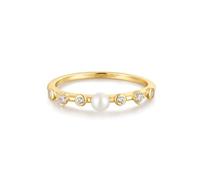 ANIA HAIE Damen Ring CHIC Creator Bezel Set Ring aus 925 Sterling Silber 14k vergoldet, besetzt mit Einer Süßwasserperle und 6 Zirkonia, EUR Größe: 54, inkl. Geschenkverpackung