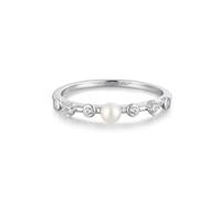 ANIA HAIE Damen Ring CHIC Creator Bezel Set Ring aus 925 Sterling Silber, besetzt mit Einer Süßwasserperle und 6 Zirkonia, EUR Größe: 58, inkl. Geschenkverpackung