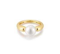 ANIA HAIE Damen Ring CHIC CREATOR Freshwater Sphere Pearl aus 925 Sterling Silber 14k vergoldet, verziert mit einer Süßwasserperle, EUR Größe: 58, inkl. Geschenkverpackung