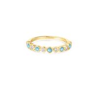 ANIA HAIE Damen Ring CHILL Voyager Bezel Lab Created Turquoise aus 925 Sterling Silber 14k vergoldet, besetzt mit 5 künstlichen Türkis und 6 Zirkonia, EUR Größe: 56, inkl. Geschenkverpackung