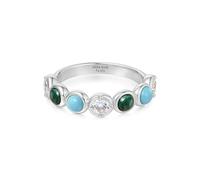 ANIA HAIE Damen Ring CHILL Voyager Bezel Malachite and Lab Created aus 925 Sterling Silber, besetzt mit 2 Malachit, 2 künstlichen Türkis und 3 Zirkonia, EUR Größe: 58, inkl. Geschenkverpackung