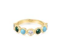 ANIA HAIE Damen Ring CHILL Voyager Bezel Malachite and Lab Created aus 925 Sterling Silber, besetzt mit 2 Malachit, 2 künstlichen Türkis und 3 Zirkonia, inkl. Geschenkverpackung