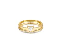 ANIA HAIE Damen Ring Sunshine Chaser Double White Triangle Stacker aus 925 Sterling Silber 14k vergoldet, besetzt mit 25 Zirkonia, EUR Größe: 56, inkl. Geschenkverpackung