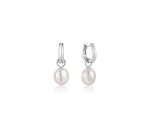 ANIA HAIE - HOOP EARRINGS - PEARL DROP SPARKLE HUGGIE - silber