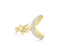 ANIA HAIE offener Damen Ring MELODIC POET Sparkling Moon and Star aus 925 Sterling Silber 14k vergoldet, Mond und Stern besetzt mit 14 Zirkonia, verstellbare EUR Größe 50-58, inkl. Geschenkverpackung