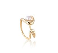 ANIA HAIE offener Damen Ring PEARL POWER aus 925 Sterling Silber 14k vergoldet, besetzt mit einer Süßwasserperle, verstellbare EUR Größe 50-58, inkl. Geschenkverpackung