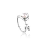 ANIA HAIE offener Damen Ring PEARL POWER aus 925 Sterling Silber, besetzt mit einer Süßwasserperle, verstellbare EUR Größe 50-58, inkl. Geschenkverpackung