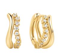 ANIA HAIE Damen Creolen MISS TWINKEL Ohrringe aus 925 Sterling Silber 14k vergoldet, besetzt mit 20 Zirkonia, Größe: 16 mm, inkl. Geschenkverpackung