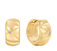 ANIA HAIE Damen Creolen HEART HUNTER Ohrringe aus 925 Sterling Silber 14k vergoldet, besetzt mit 2 Zirkonia, Größe: 10,3 mm, inkl. Geschenkverpackung