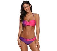 AniKigu Damen Geraffte Tie Dye Bandeau Bikini Sets Badeanzüge mit Slip Schulterriemen Abnehmbar Sommer Sexy Bademode Zweiteiler Push-up Bikinis mit Bügel Lila