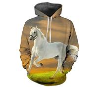 Animal Hoodie Herren Damen 3D Gedruckt Pferd Pullover Horse Jacke Casual Pullover, 3, L