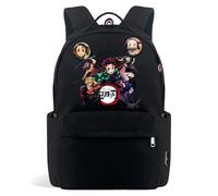 Anime Dem0n Slay Rucksack Leichte Schultasche mit 2 Abzeichen für Jungen | Neue Semester Campus Tasche mit großer Kapazität für Mädchen Studenten ideal für zurück zur Schule Reisen Schwarz
