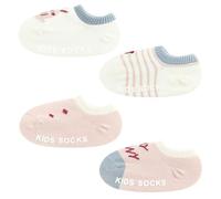 ANIMQUE 4 Paar Baby Socken Kleinkind Boden krabbeln Anti Rutsch Socken 5-8 Jahre Kinder Jungen Mädchen Dünne Niedrig Geschnittene Knöchelsocken Niedliche Cartoon Socken mit Griffen, Kaninchen Rosa XL