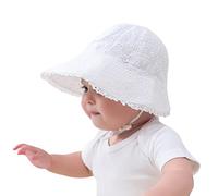 ANIMQUE Baby Mädchen Sonnenhut Kleinkind Atmungsaktiv Breit Krempe Bestickt Spitze Hut Sommer Kinder Süß Mütze Niedlich Prinzessin Strand Fischerhut 0-4 Jahre, Weiß 50cm