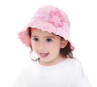 ANIMQUE Mädchen Sonnenhut Prinzessin Rosa Süß Baby Eimerhut Baumwolle Sommer Hut Kinderhut 3-5 Jahre, 53cm