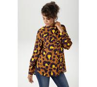 Hemdbluse ANISTON CASUAL, Damen, Gr. 38, blau (braun, marine, gelb), Web, Obermaterial: 100% Viskose, bedruckt, gemustert, lässig geschnitten Po-bedeckend, 1-Knopf-Manschette, Blusen Hemdbluse, mit ex