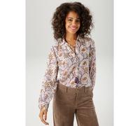 Hemdbluse ANISTON CASUAL, Damen, Gr. 48, braun (hellbeige, hellbraun, blau, dunkelbraun, taupe), Georgette, Obermaterial: 100% Polyester, bedruckt, geblümt, leicht transparent, lässig geschnitten hüft