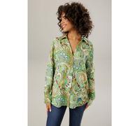Hemdbluse ANISTON CASUAL, Damen, Gr. 44, grün (moosgrünsand, smaragd, royalblau, ocker, hellgrün, hellbeige, türkis, braun, sand, dunkelbraun), Web, Obermaterial: 100% Viskose, Paisley, bedruckt, gemu