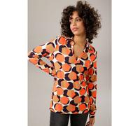 Shirtbluse ANISTON CASUAL, Damen, Gr. 42, bunt (sand, hellbraun, orange, marine), Single Jersey, Obermaterial: 95% Viskose, 5% Elasthan, bedruckt, gemustert, figurumspielend hüftbedeckend, V-Ausschnit