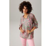 Schlupfbluse ANISTON CASUAL, Damen, Gr. 42, bunt (grün, rosa, weinrot), Web, Obermaterial: 100% Viskose, bedruckt, gemustert, lässig geschnitten hüftbedeckend, V-Ausschnitt, Raglanärmel elastischer Bu