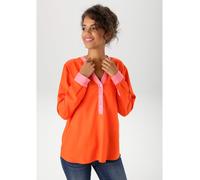 Schlupfbluse ANISTON CASUAL, Damen, Gr. 44, pink (orange pink), Web, Obermaterial: 100% Viskose (LENZING™ ECOVERO™), unifarben mit Farbeinsatz, figurumspielend Po-bedeckend, V-Ausschnitt, 1-Knopf-Mans