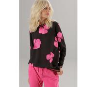 Schlupfbluse ANISTON SELECTED, Damen, Gr. 48, pink (schwarz, pink, braun), Crêpe, Obermaterial: 95% Polyester, 5% Elasthan, bedruckt, geblümt, figurumspielend hüftbedeckend, Rundhals, Rippbündchen, Bl