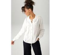 Hemdbluse ANISTON CASUAL, Damen, Gr. 48, wollweiß, Web, Obermaterial: 100% Viskose, unifarben, figurumspielend taillenbedeckt, Rundhals, Manschette, Blusen Hemdbluse, aufwändig mit verschiedenen Spitz