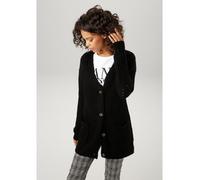 Strickjacke ANISTON CASUAL, Damen, Gr. 40, schwarz, Grobstrick, Obermaterial: 100% Polyacryl, unifarben, sehr weit Po-bedeckend, V-Ausschnitt, Rippstrickbündchen, Strickjacken Strickjacke, mit kunstvo