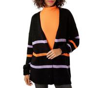 Aniston CASUAL Damen Strick-Jacke modischer Cardigan mit farbigen Streifen 95448519 Schwarz/Orange/Lila 32/34