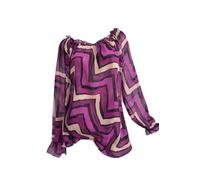 Aniston Damen Chiffon-Bluse mit Carmenausschnitt - Transparente Schlupfbluse mit Grafik-Print & Volant-Ärmeln - Lässig geschnittene Tunika