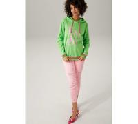 Sweatshirt ANISTON CASUAL, Damen, Gr. 42, grün (apfelgrün, rosa, pink, moosgrün, hellgrün), Sweatware, Obermaterial: 100% Baumwolle, unifarben mit Farbeinsatz, lässig geschnitten hüftbedeckend, Rippbü