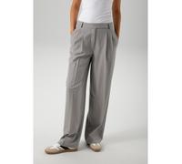 Anzughose ANISTON CASUAL, Damen, Gr. 46, N-Gr, grau (hellgraumeliert), Web, Obermaterial: 62% Polyester, 34% Viskose, 4% Elasthan, meliert, lässig geschnitten lang, Hosen Anzughose, mit Bundfalten (61