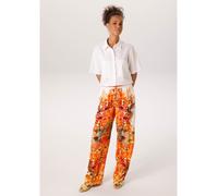 Schlupfhose ANISTON CASUAL, Damen, Gr. 44, N-Gr, wollweiß, orange, gelb, rot, rosa, khaki, braun, grün, Web, Obermaterial: 100% Viskose, bedruckt, figurumspielend bodenlang, Hosen Schlupfhose, mit tro