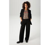 Anzughose ANISTON CASUAL, Damen, Gr. 44, N-Gr, schwarz, Web, Obermaterial: 62% Polyester, 34% Viskose, 4% Elasthan, unifarben, lässig geschnitten lang, Hosen Anzughose, mit Bundfalten (92059228-44) sc