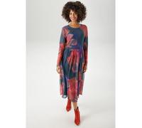 Midikleid ANISTON CASUAL, Damen, Gr. 38, N-Gr, petrol, rot, orange, lila, rosa, flieder, zimt, gelb, braun, Mesh, Obermaterial: 95% Polyester, 5% Elasthan. Futter: 100% Polyester, geblümt, figurumspie