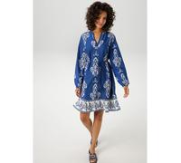 Tunikakleid ANISTON CASUAL, Damen, Gr. 42, N-Gr, weiß (blau, wollweiß), Web, Obermaterial: 100% Viskose, bedruckt, gemustert, figurumspielend kniefrei, V-Ausschnitt, elastischer Bund mit Gummizug, Kle