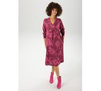 Tunikakleid ANISTON CASUAL, Damen, Gr. 42, N-Gr, rot (bordeaux, pink), Web, Obermaterial: 100% Viskose, bedruckt, geblümt, lässig geschnitten kniebedeckend, V-Ausschnitt, Rippbündchen, Kleider, mit tr