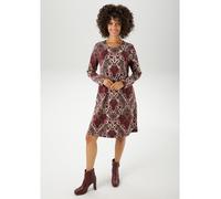 A-Linien-Kleid ANISTON CASUAL, Damen, Gr. 44, N-Gr, rot (hellbeige, bordeaux, dunkelbraun), Jersey, Obermaterial: 75% Polyester, 25% Viskose, Jacquardmuster, A-Linie kniefrei, Rundhals, Kleider, mit e