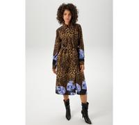 Blusenkleid ANISTON CASUAL, Damen, Gr. 44, N-Gr, schwarz, beige, braun, blau, hellblau, Web, Obermaterial: 100% Viskose, animal-print, bedruckt, geblümt, figurumspielend wadenlang, Krempelärmel 1-Knop