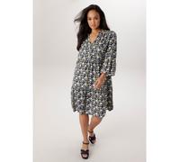 Sommerkleid ANISTON PLUS, Damen, Gr. 50, N-Gr, weiß, olive, blau, Web, Obermaterial: 100% Viskose, bedruckt, gemustert, gepunktet, figurumspielend kniebedeckend, V-Ausschnitt, Volant, Kleider Sommerkl