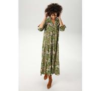 Maxikleid ANISTON CASUAL, Damen, Gr. 46, N-Gr, schwarz (grün, dunkelgelb, türkis, schwarz, pink, weiß, blau), Web, Obermaterial: 100% Viskose, Paisley, bedruckt, lässig geschnitten knöchelfrei, V-Auss