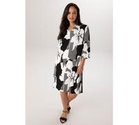Jerseykleid ANISTON PLUS, Damen, Gr. 46, N-Gr, schwarz, weiß, Jersey, Obermaterial: 85% Viskose, 10% Polyester, 5% Elasthan, bedruckt, gemustert, figurumspielend kniebedeckend, V-Ausschnitt, Kleider J