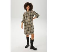 Hemdblusenkleid ANISTON CASUAL, Damen, Gr. 38, N-Gr, weiß (helloliv, weiß, oliv, dunkeloliv), Flanell, Obermaterial: 65% Polyester, 35% Viskose, kariert, A-Linie kniefrei, Krempelärmel 1-Knopf-Mansche