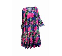 Aniston Plus Kleid Damen Midikleid Blumenprint Große Größen V-Ausschnitt 3/4-Ärmel Volant 100% Viskose Sommerkleid