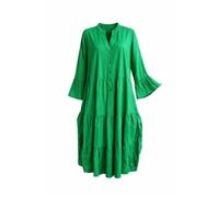 Aniston Plus Viskosekleid Damen Wadenlang Volantkleid 3/4 Arm Sommerkleid Casual Knopfleiste V-Ausschnitt